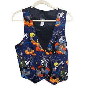 111 Main Womens Vintage Halloween Pumpkins Ghosts Sleeveless Lightweight Vest L